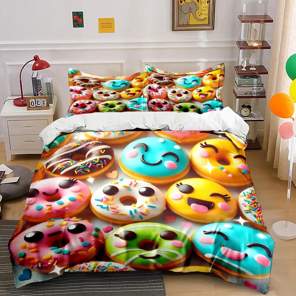 Cute Donut Decoration Bundle Multiple sizes kid's and adults' bedroom Exquisite 3PC bedding set gift