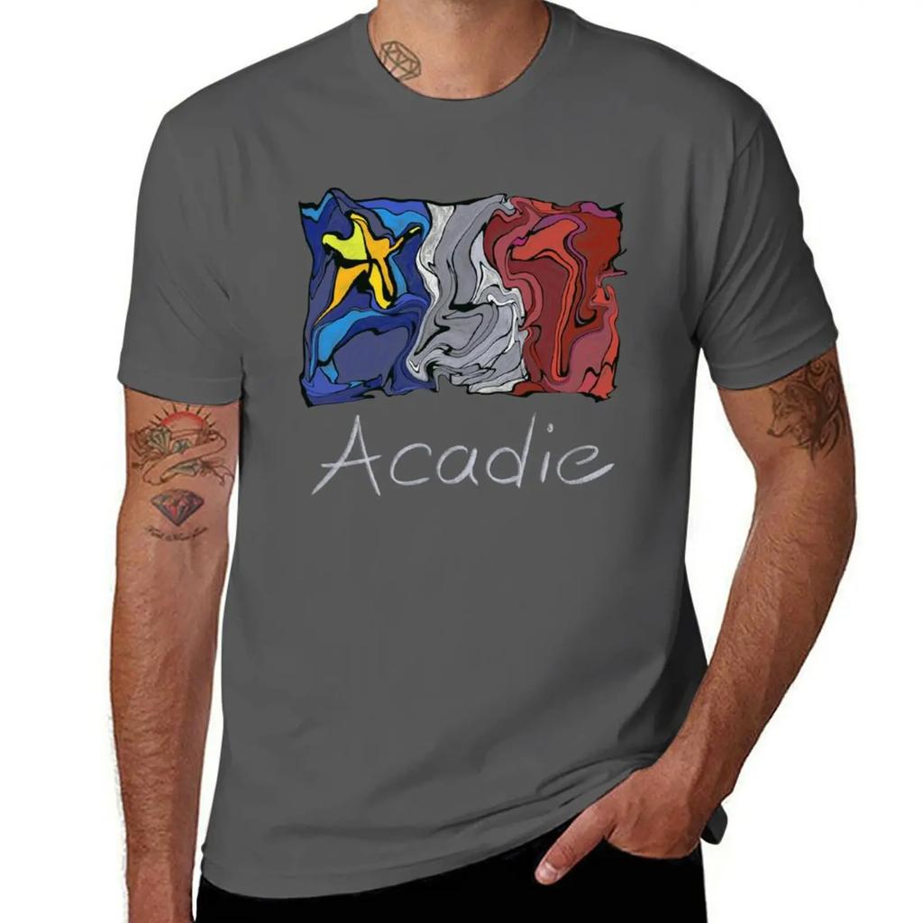 Acadian Flag pastel liquid mosaic - Drapeau acadien mosa?que liquide pastel vitrail T-Shirt custom t-shirts sweat shirts, men