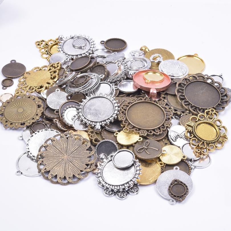 10/20/30pcs Mixed Vintage Alloy Round Blank Settings Base Pendant Metal Cabochon Charms For Jewelry Making Bulk Junk Cases Charm