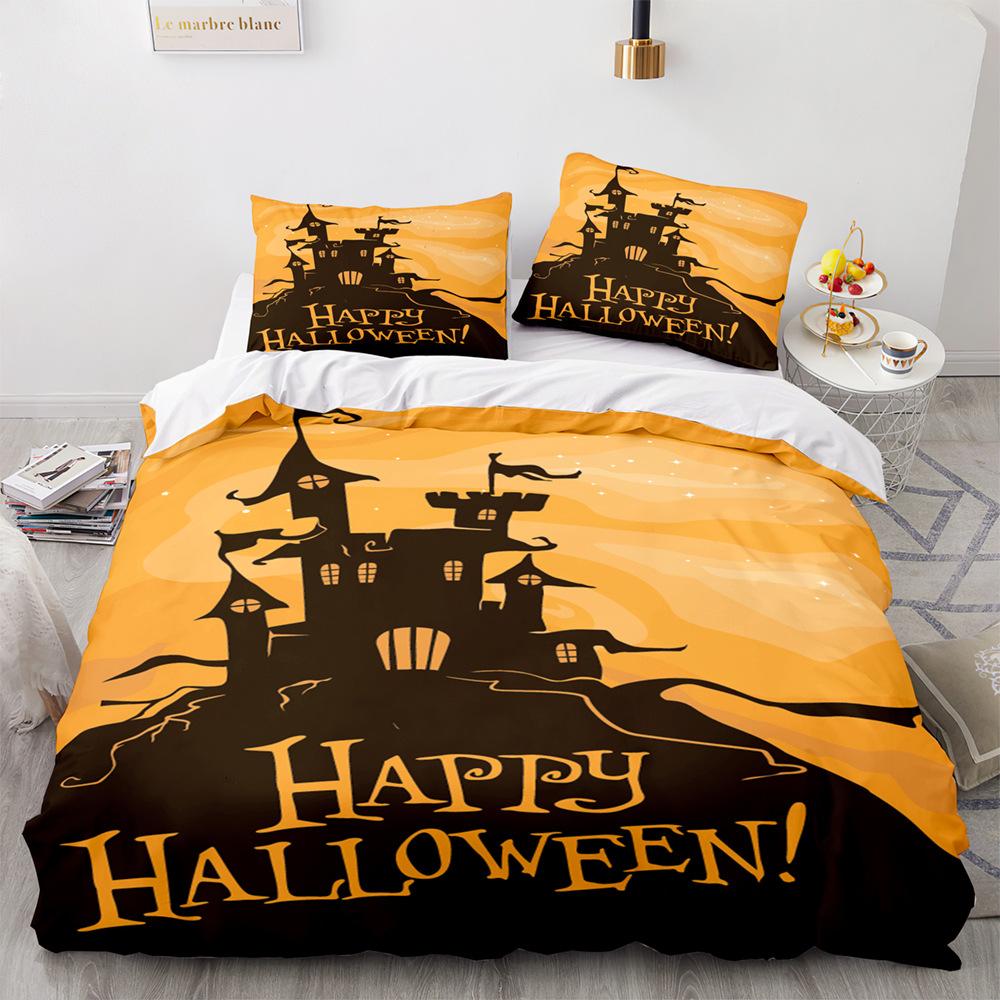 Home Bedding Single Double Bed Full Size Halloween Printed Pillowcase and Quilt Cover 2-3 Pieces of Microfiber Comfortable Quilt Cover