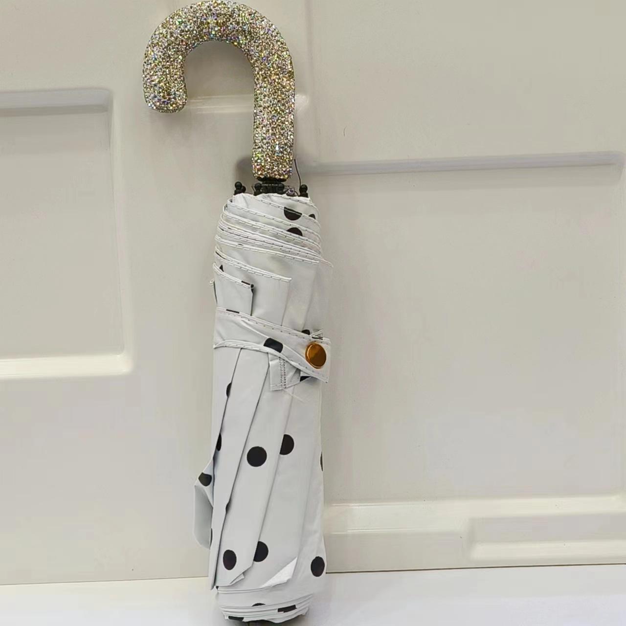 

Luxury Rhinestone Handle Folding Umbrella - Creative Polka Dot Sun & Rain Parasol, Anti-UV Sunshade with Glitter Grip dot printed белый