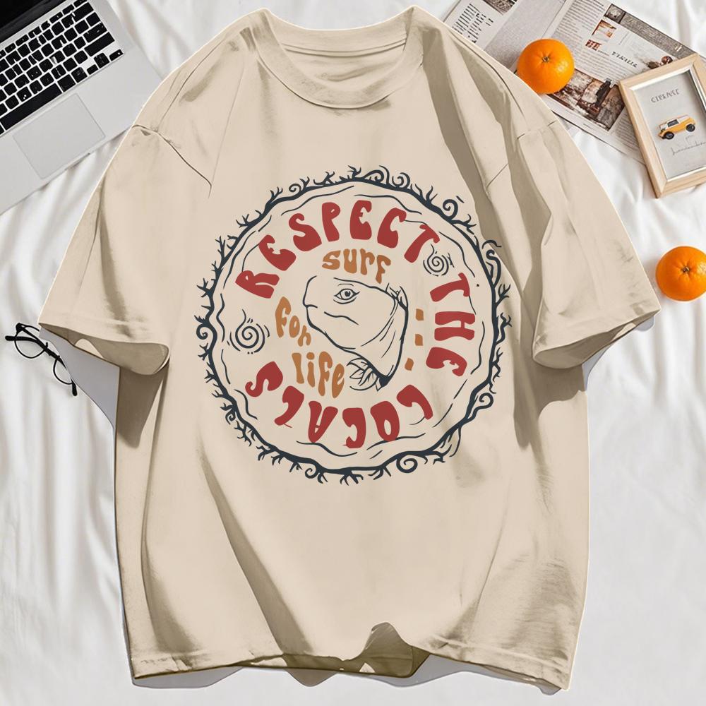 Respect The Locals Surf for Life Print Basics T Shirt Women Hip Hop Tee Shirts ONeck Casual Short Sleeve Loose Soft Top Y2K Top