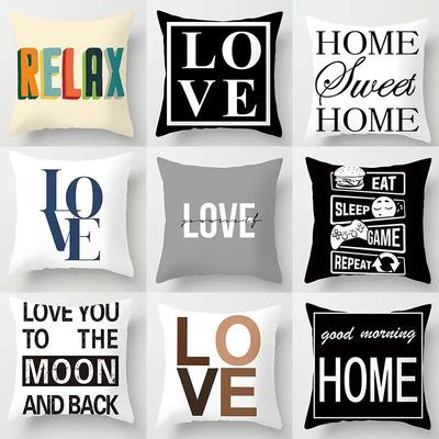 Gray White Black Letter Home Decoration Pillowcase Square Party Sofa Office Cushion Cover
