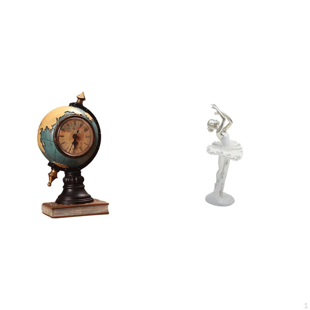 Ballerina Figurine Statue Table Clock Art Craft Ornament for Shelf Office Fireplace Bedroom Cabinet