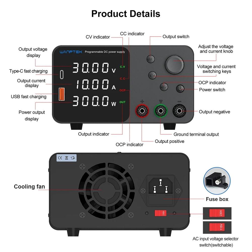 30V 10A 60V 5A 120V 3A LED Digital Display Adjustable DC Regulated Power Supply Laboratory Gold Plating Repair Equipment