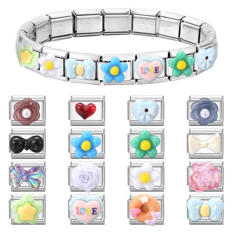 Fashion Eyes Bow Cherry Flowers Love Heart Cake Italian Charm Links Fit 9MM Stainless Steel Bracelet Women DIY Making Jewelry