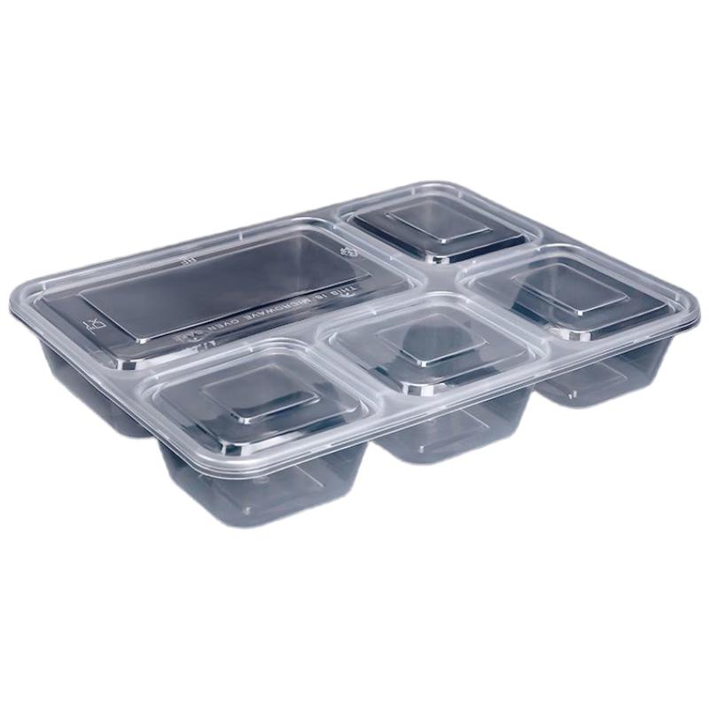Disposable 5-Compartment Plastic Lunch Boxes with Lids