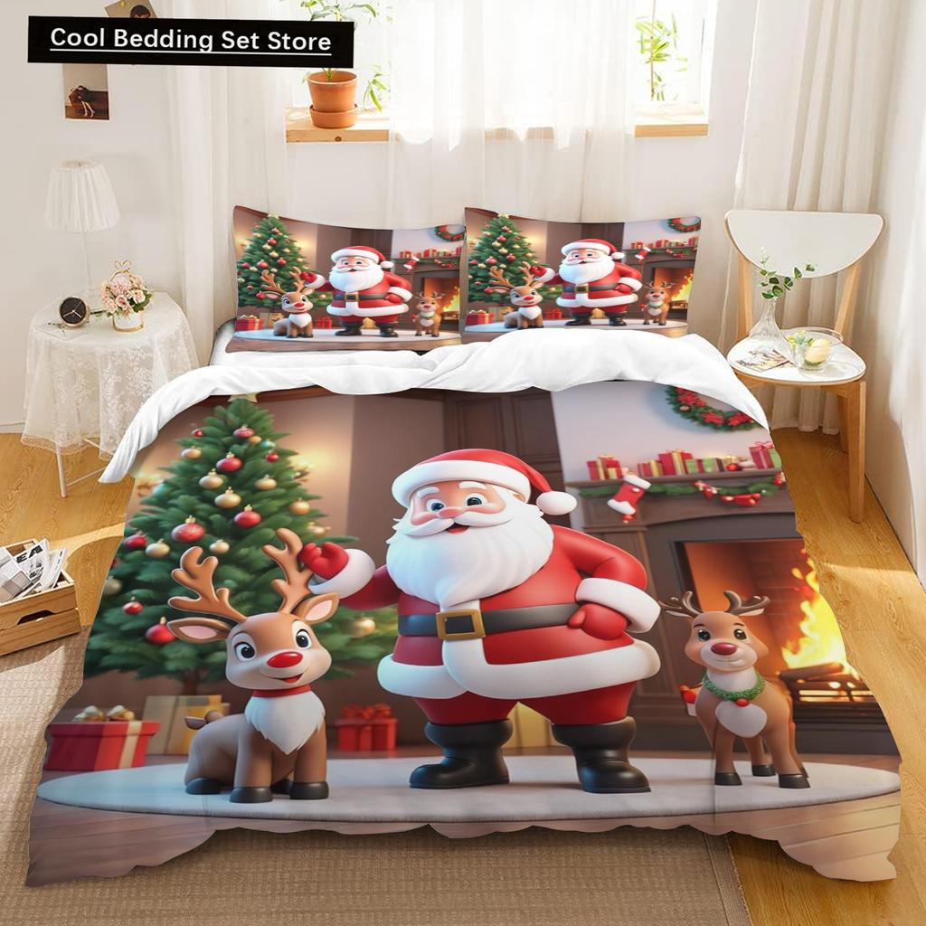 Duvet Cover Set,  Christmas Design Bedding Cover and Pillowcase 75*50cm, Cartoon Children's Bedding Set with Zipper Gift