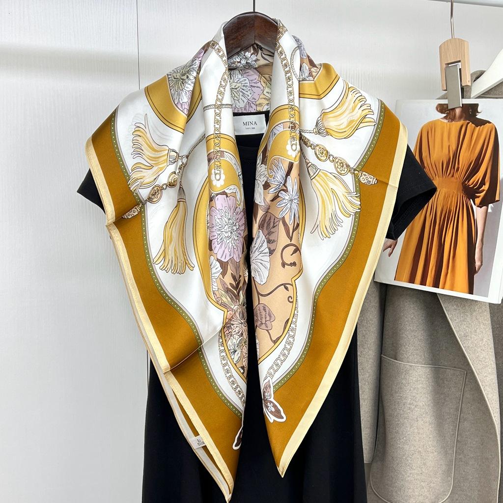 Silk Satin Square Scarf Women'S 90Cm Mulberry Silk Silk Scarf Style Spring Versatile