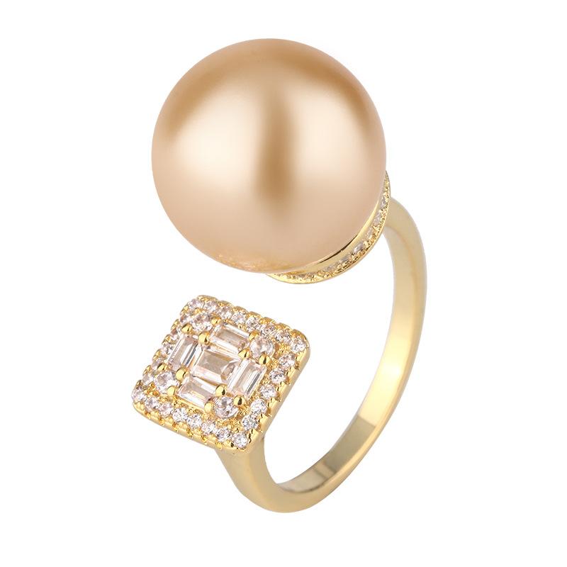 Jewelry Copper Platinum Plated Pearl Adjustable Ring Women 14Mm