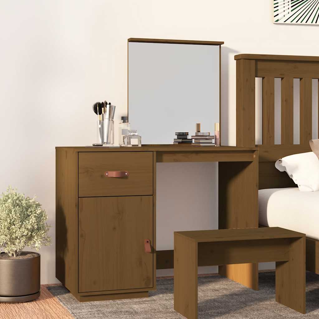 Makeup Table Honey Brown 95 x 50 x 134 cm Solid Pine Wood