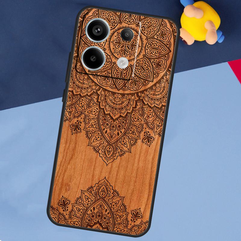 Mandala Floral Wood Case for Xiaomi Redmi 13C 12C 10C 10A 9C Note 12 13 10 8 9 11 Pro 12S 10S 11S Phone Cover