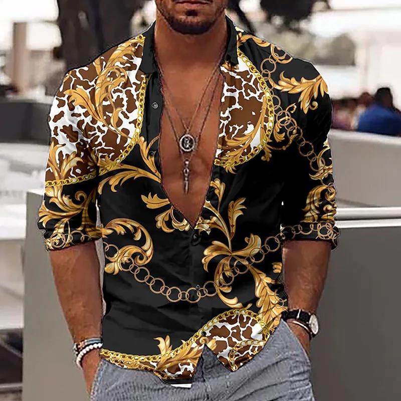 New Luxury Style Print Men's Turn-down Collar Button Shirt Casual Long Sleeve Shirt Fashion Streetwear Trend Tops Comfortable