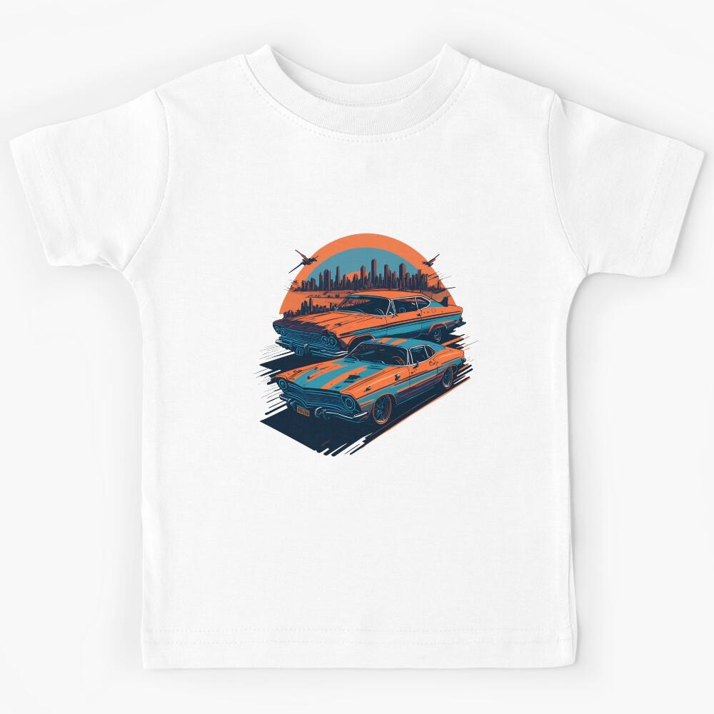 Vibrant Cars Retro City Sunset Kids T-Shirt 140