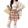 Chic Retro Plaid A-Line Skirt: High-Waist, Slimming, Pleated Woolen Skirt for Autumn/Winter