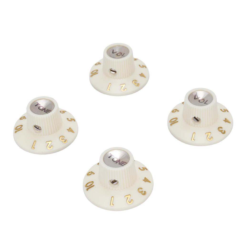 Guitar Control Knobs Retro White Color 2PCS Tone 2PCS Volume 1 4 Inch Hat Top Metal Volume Knobs with Silver Reflector