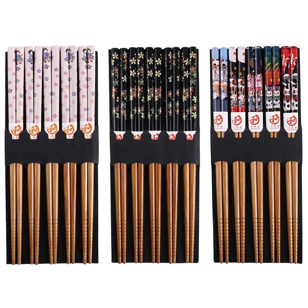 5 Paar Katze Blume Reis Geschenk Natürliche N1N Japanischer Stil Essstäbchen Geschirrset Tafelgeschirr Küchenzubehör