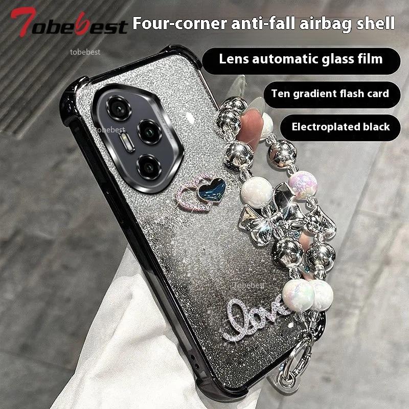 3D Liebe Stoßfest Glitzer Beschichtung Perlenarmband Hülle für Huawei Honor 400 Lite 300 Ultra 200 100 90 80 70 60 Pro Silikonhülle