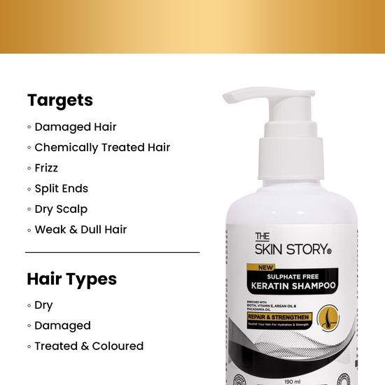 The Skin Story Sulphate Free Keratin Shampoo - Coloured Hair Care | Hair Smoothening Shampoo | Enhances Shine, Soft & Frizz-Free Hair  (190ML)