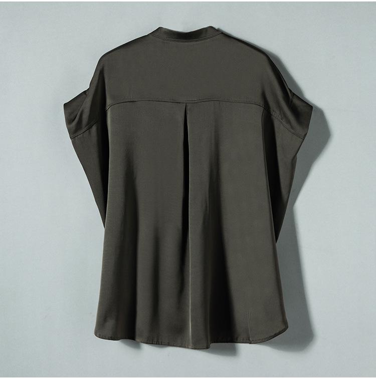 Women's 2025 Summer Short-Sleeve Mulberry Silk Stand Collar Shirt