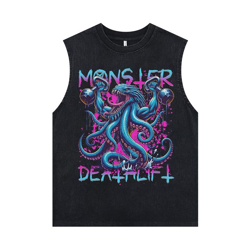 European And American High Street Retro Washed Old Rock Sweat Vest Couple Casual Direct Injection Printing Sleeveless T-Shirt Men