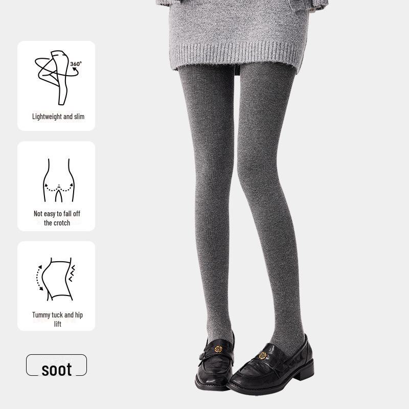Gray Velvet-Enhanced Pantyhose for Autumn/Winter: Black Slimming and Gray Cotton Leggings