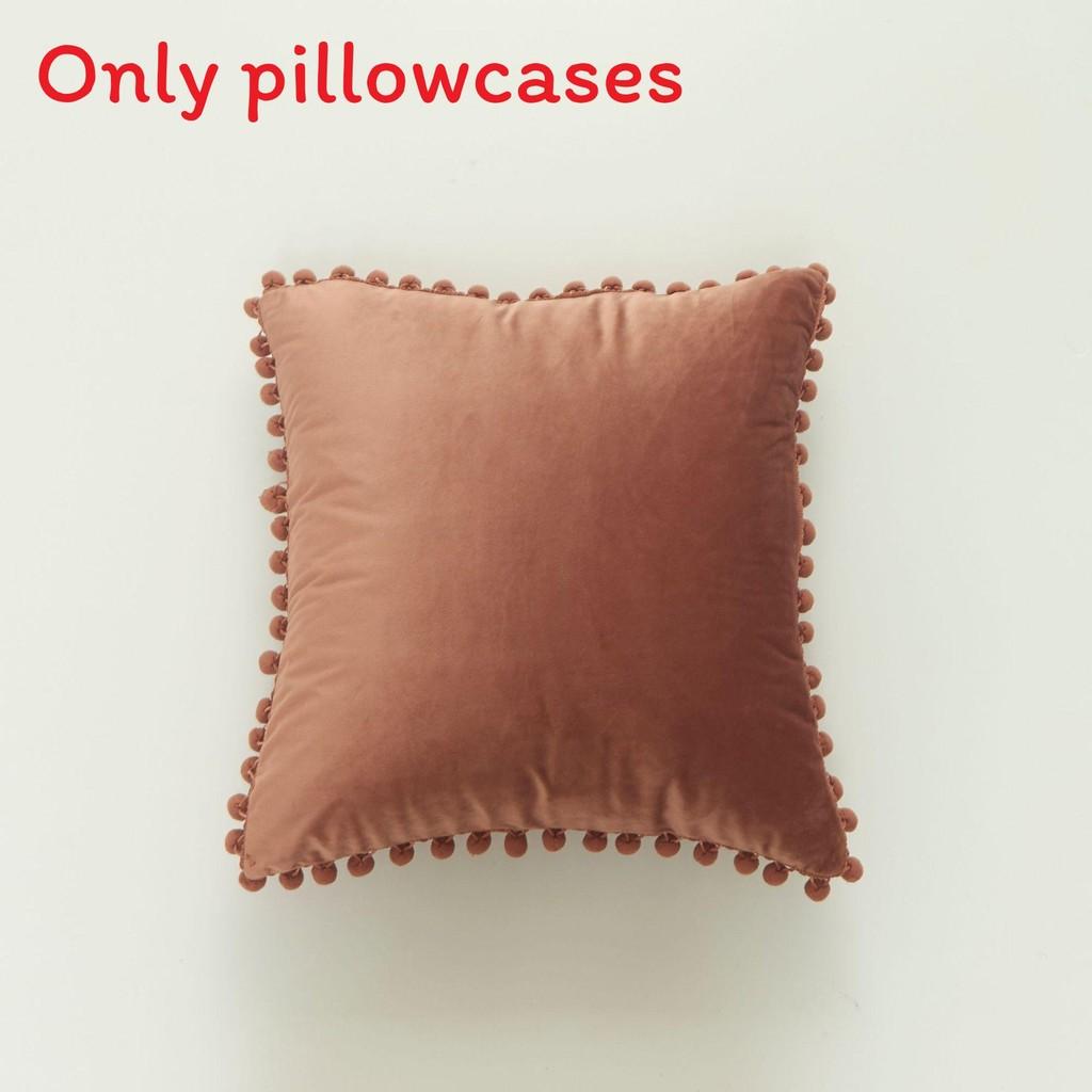 Velvet Solid Dutch Color Pillow Cases Pompom Edging Cushion Cover Living Room