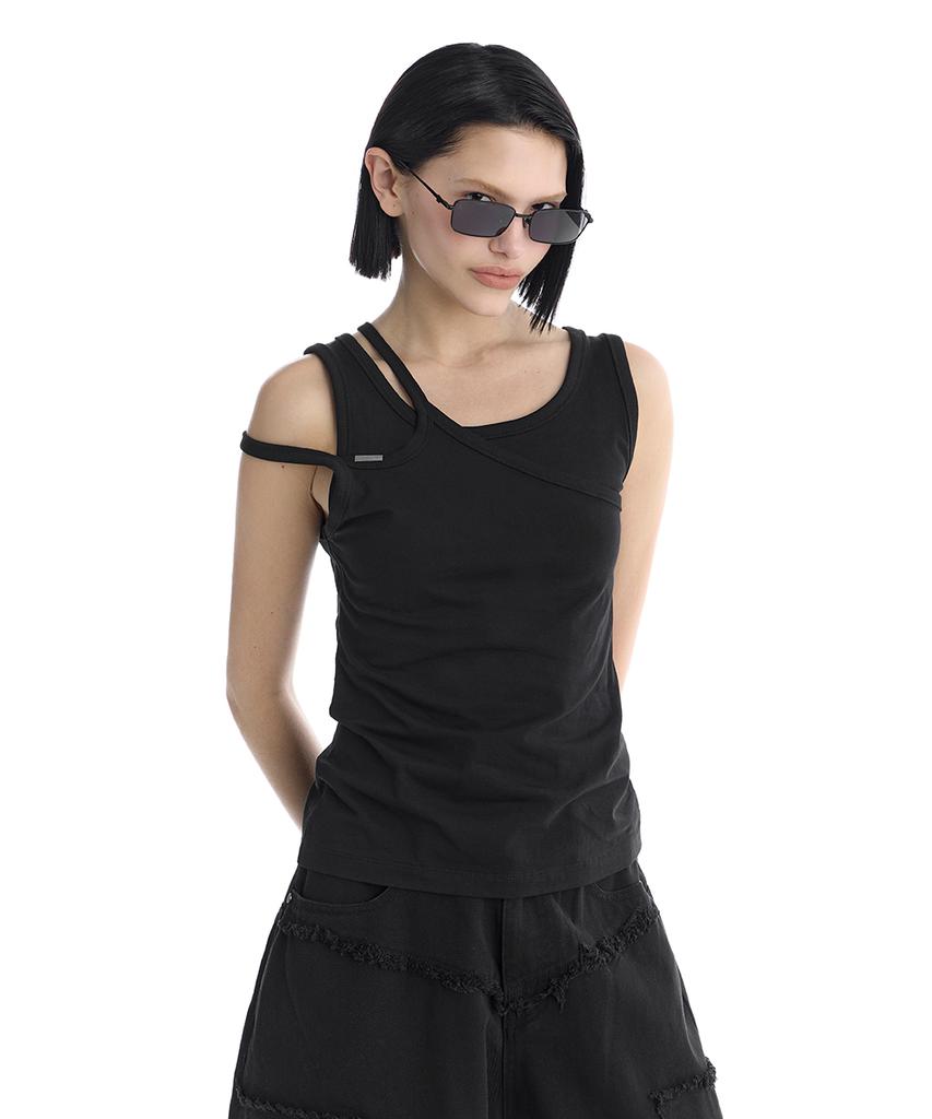 Teulimingbeodeu Double Strap Jersey Sleeveless Top [ Black ]