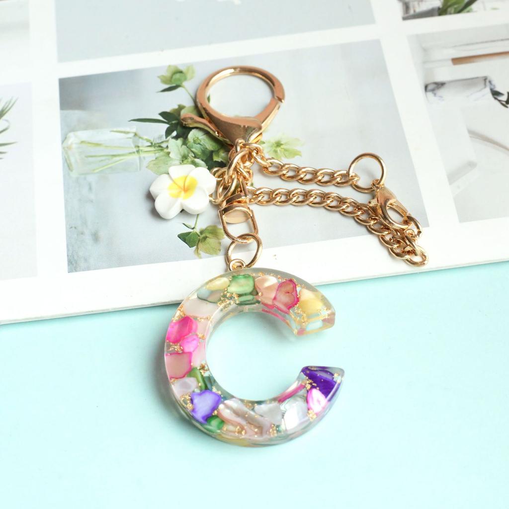 Dried Flower Letter Crystal Epoxy English Pendant Women'S Bag Key Chain