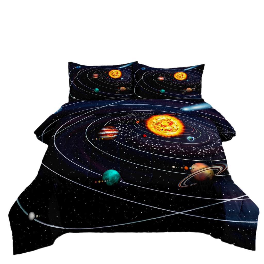 Space Galaxy Astronaut Comfortable Brushed Printing Fat Quilt Feather Silk Cotton Thickened Filled Quilt Cover Three-piece Set