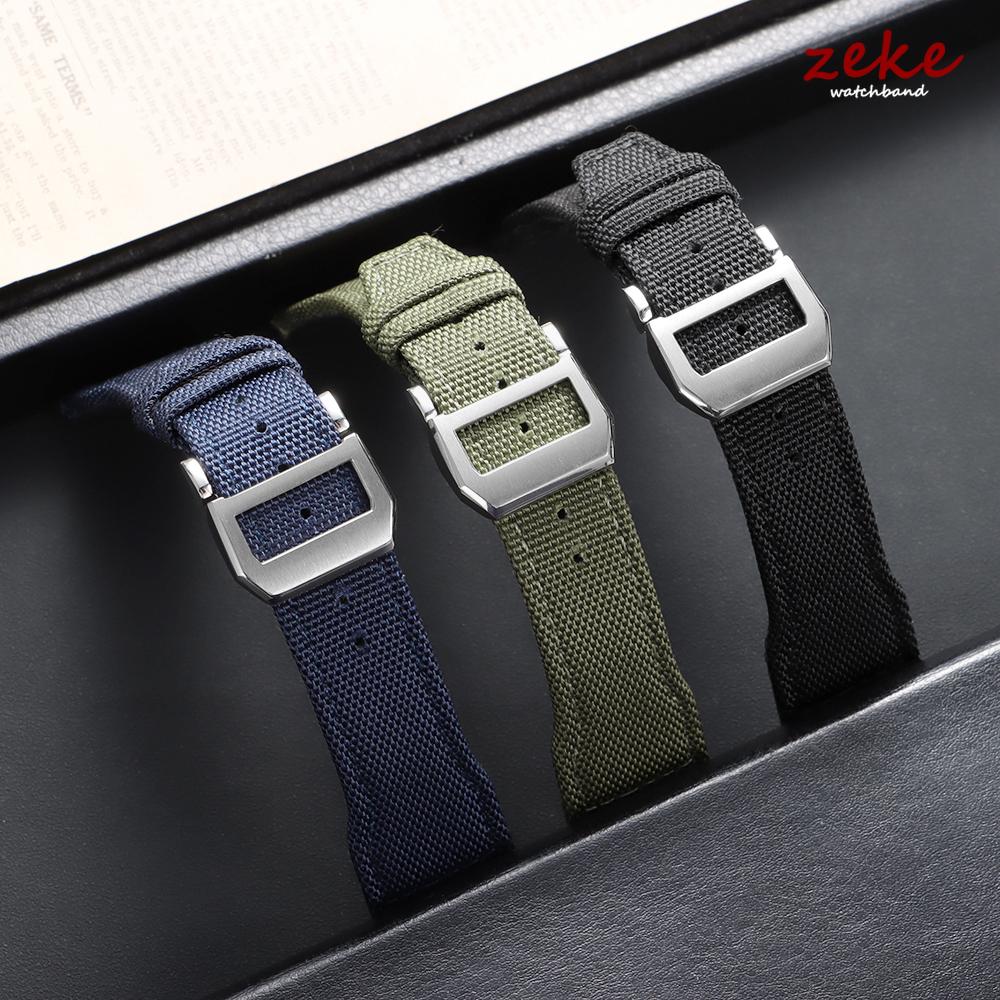 Nylonowy pasek do zegarka z żaglowego płótna 20mm 21mm 22mm dla IWC Pilot Band Wojskowy płócienny Skórzany męski bransoletka z klamrą składaną Akcesoria