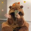 Nightgown + Pants Velvet Pajamas Two-piece Autumn and Winter Capybara Long Nightgown Adult Anime Pajamas Cartoon Pajamas