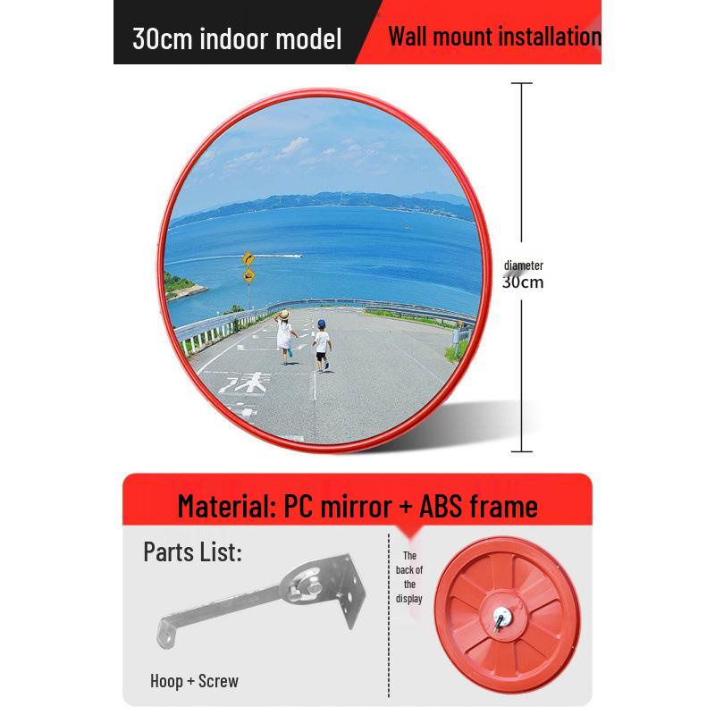 Outdoor Traffic Convex Mirror: Anti-theft Round Wide-Angle Reflective Mirror with Red Black Back