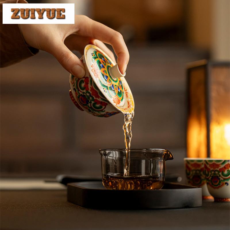 120ml Dunhuang Elements Gaiwan Handgefertigte Teeschale Teeschale Mit Deckel Set Teebereiter Abdeckschale Chinesisches Teeset Verzierungen Zubehör
