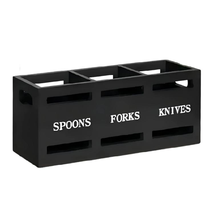 

Practical Wooden Fork Spoon Organizer With Nonslip Base and 3 Compartments For Safe Kitchen Counter Use 1