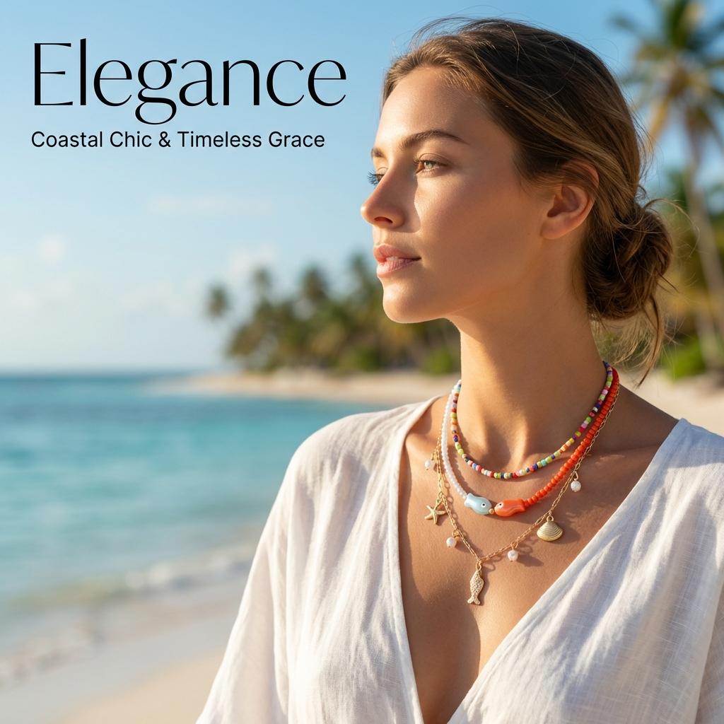 3Pcs/Set Vacation Fish Starfish Shell Seed Bead Necklace Summer Beach Ocean Theme Boho Choker Jewelry For Women