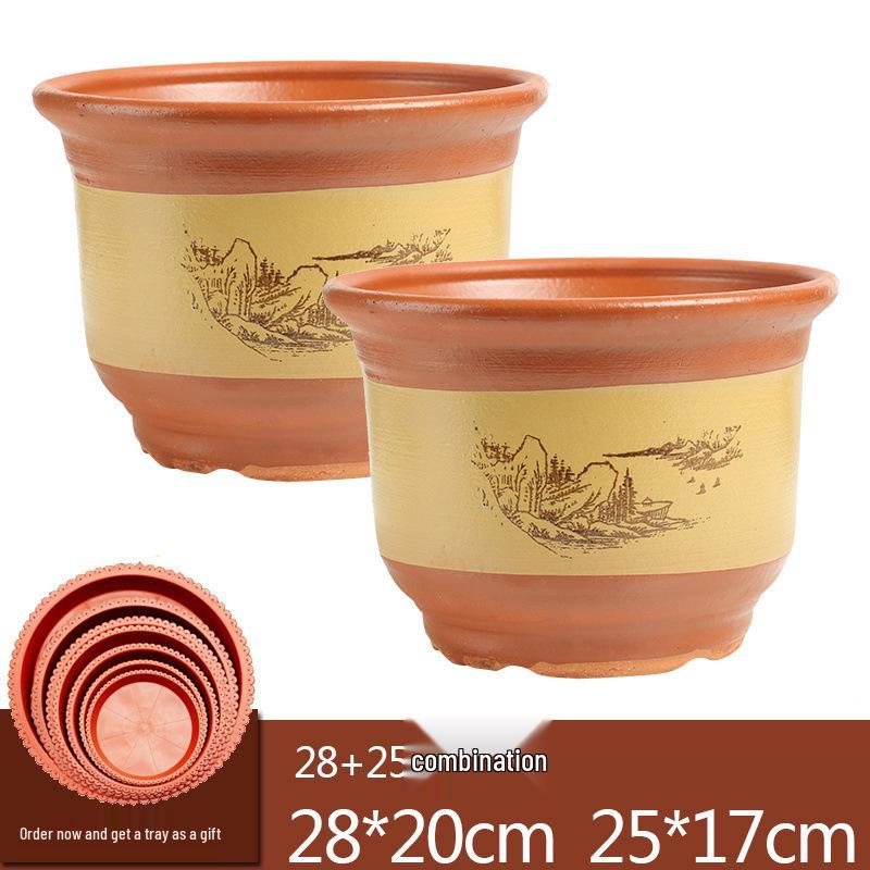 Extra Large Ceramic Clivia Terracotta Flower Pot - Breathable Purple Clay Bonsai Planter with Free Shipping