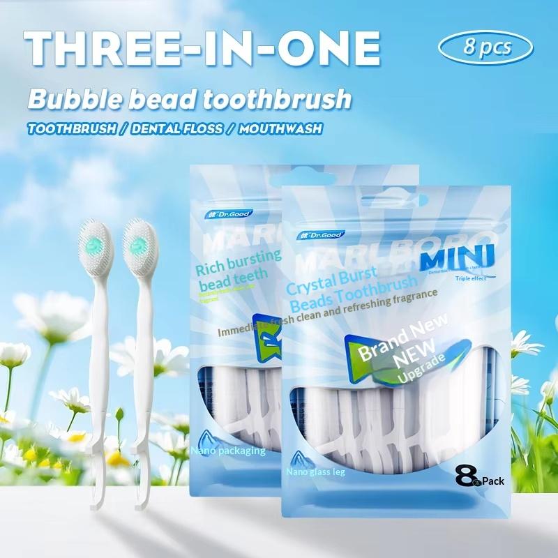 8/16Pcs Portable And Individually Packaged 3-In-1 Brush Head Toothbrush Floss Disposable Toothbrush For Adults On Business Trips