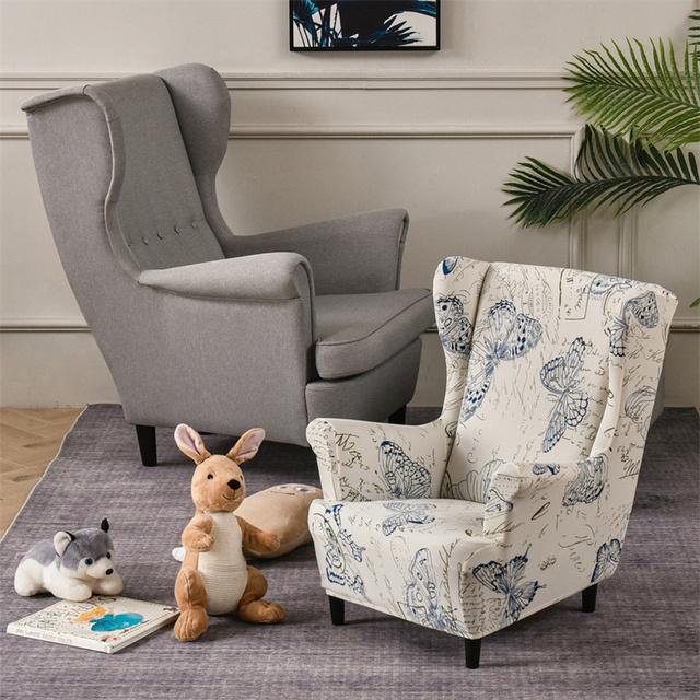 Kindergröße, Blumendrucke, Sesselbezug für Mädchen und Jungen, Spandex-Flügelstuhlbezug, elastisch, für Einzelsofas, mit King-Rückenlehne