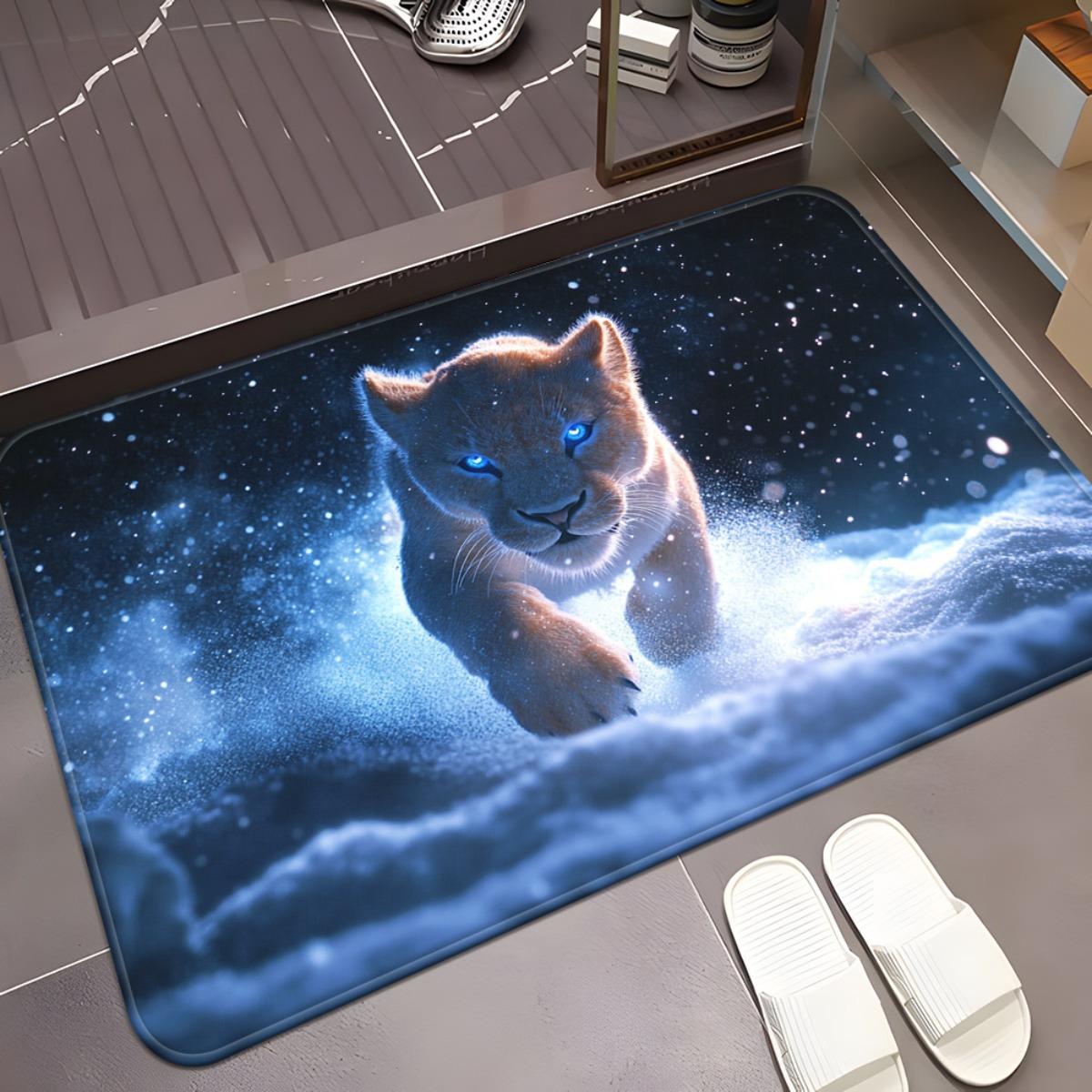 

1pc Lynx Walking in Snowy Night HD Printed Non-Slip Door Mat - Absorbent Machine Washable Polyester Mat for Indoor/Outdoor Use i 40x60cm