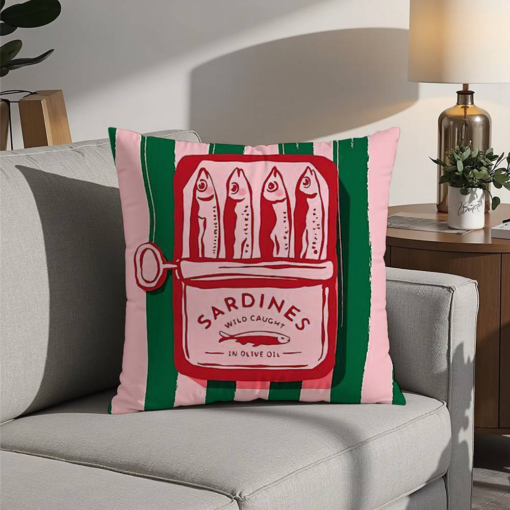 

Coastal Charm Sardine Can Pillow Case 3D Print Polyester Fiber 40*40cm Home Sofa Throw Decoration Festival Gift 12x12in 30x30cm
