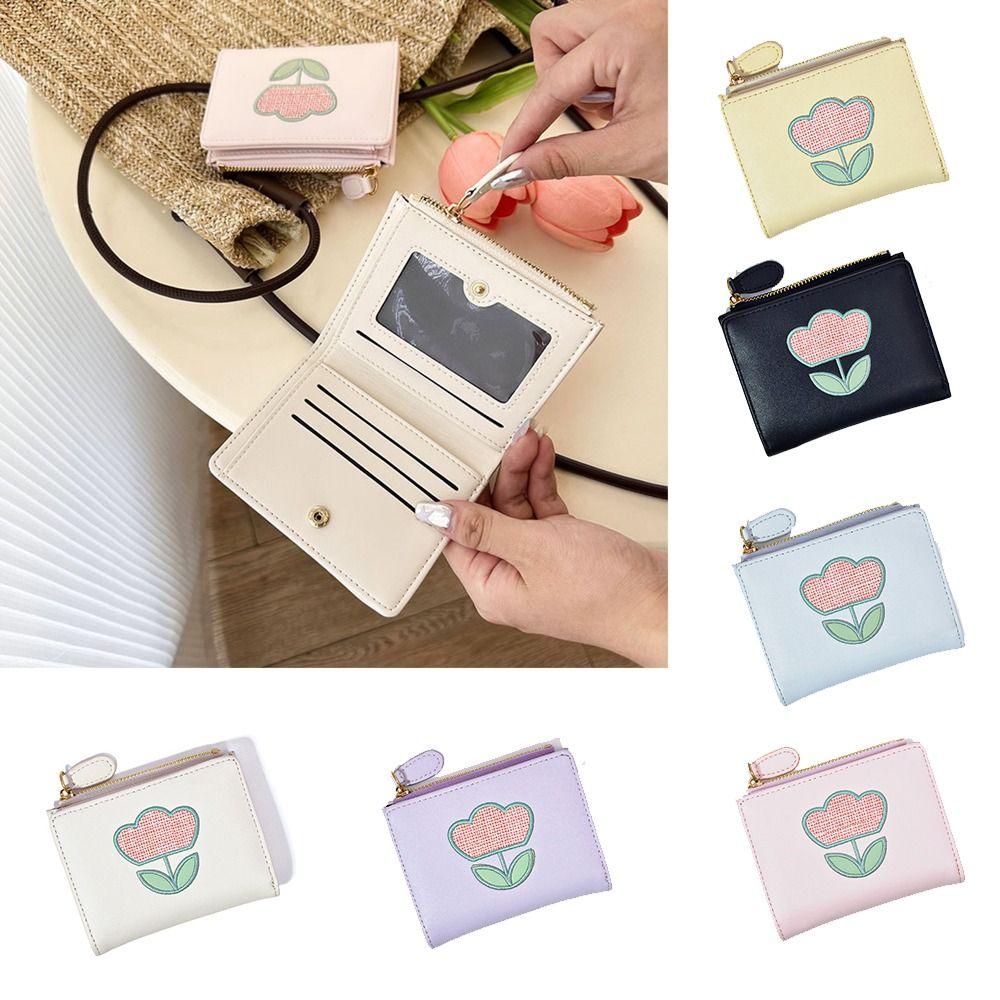 

Flower Tulip PU Short Wallet Solid Color Short Wallet Fashion Design Card Holders Clutch Women