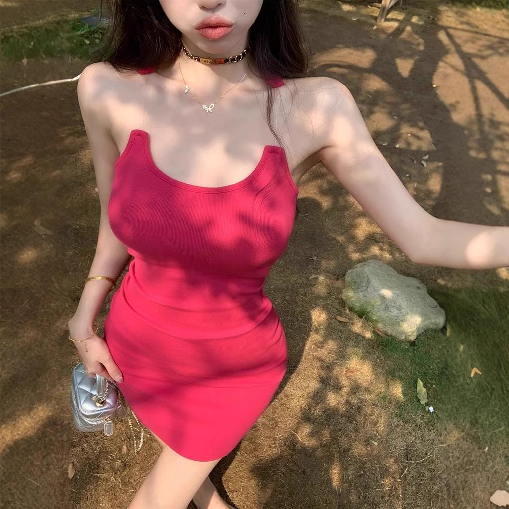 Summer sexy cut-out fishing line slip skirt short skirt female pure desire hot girl invisible shoulder strap waist and hip wrap dress