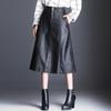 Black Midi Skirt, Autumn New A-line Skirt, Women's Leather Skirt, Mid-length Skirt