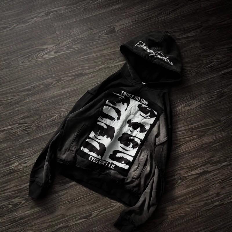 Y2K Street Style Graphic Embroidered Hoodie Dark Eye Patch Pullover Sweatshirt Teens Youth