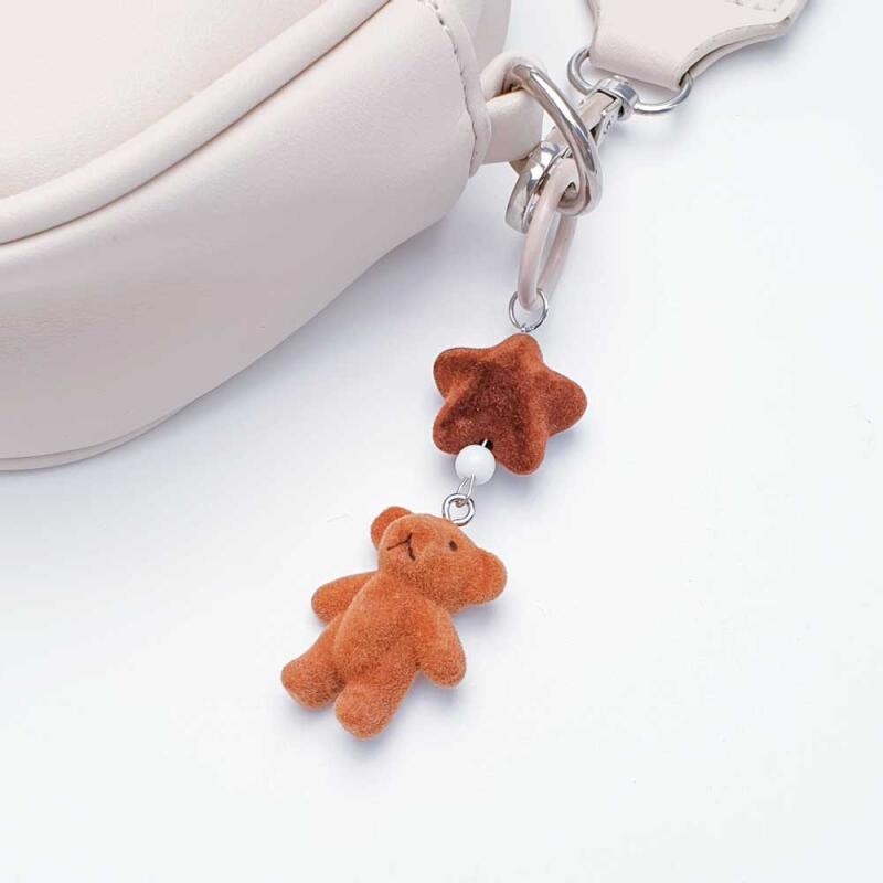 Brown Star Flocking Bear Carabiner Keyring Key Holder
