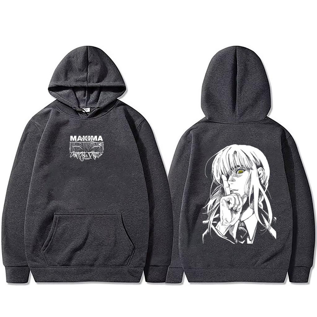 Chainsaw Man Hoodie Vintage Manga Makima Eyes Graphic Pullover Hoodies Men Women Cartoon Casual Oversized