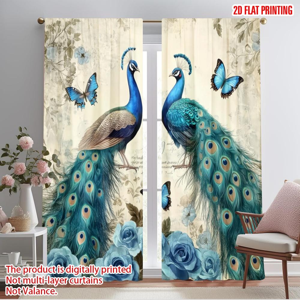 2pcs,2D Plane Printing Contemporary Curtains Peacock Elegance(2) Durable Polyester (without Rod) Gifts Ldeal for Living Room and