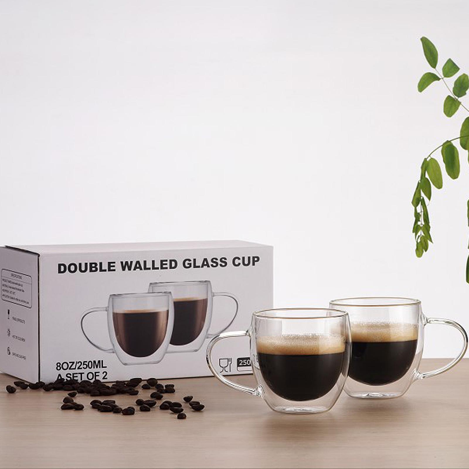 

2Pcs Glass Water Mug Multipurpose Large Capacity Safe Transparent Drink Cup Double Layer for Home Type 1