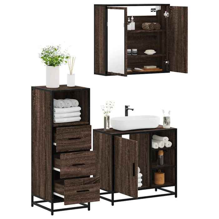 VidaXL Ensemble de meubles de salle de bain 3 pcs Chêne marron, armoire de salle de bain, placard de salle de bain, meuble 3301029
